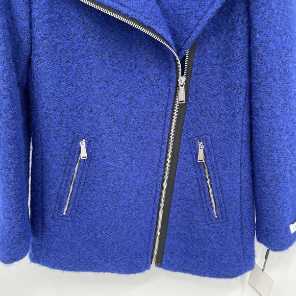 NWT Calvin Klein Blue Asymmetric Zip Wool Jacket // S - Picture 11 of 12